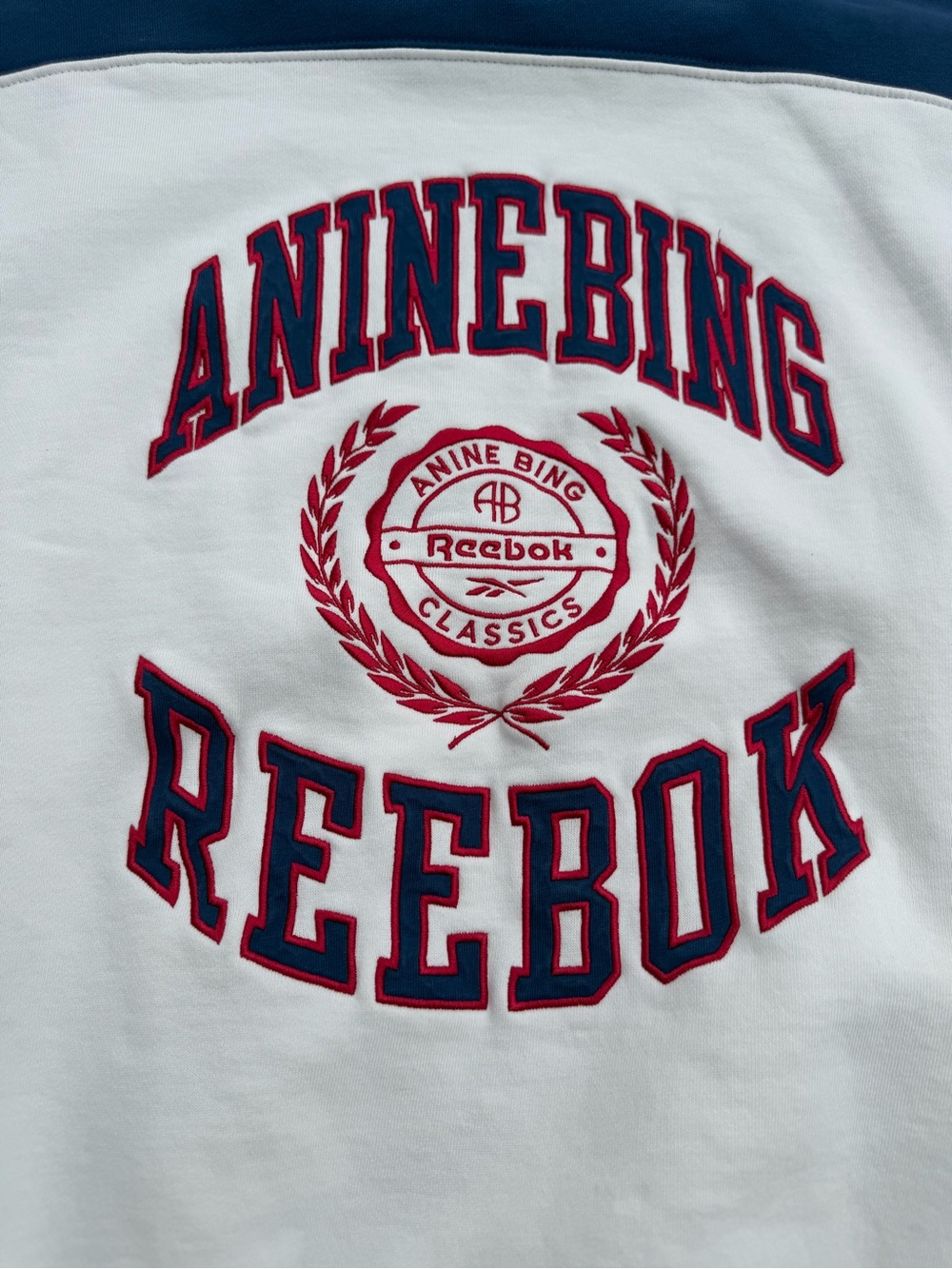 Reebok x ANINEBING White and Blue Logo Crewneck Sweater size Medium/Large - Picture 4 of 12